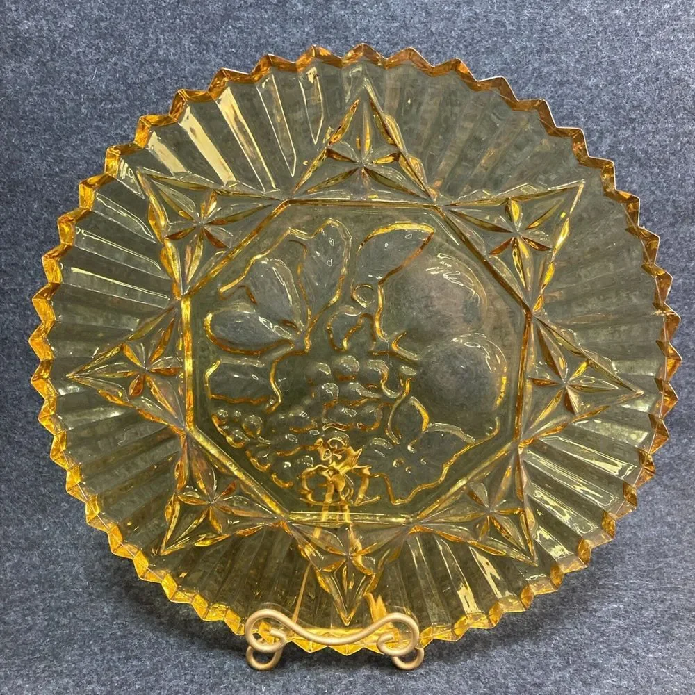 Vintage Amber Federal Fruit Glass Serving Plate 1940's‎ Pioneer Fruit Pattern